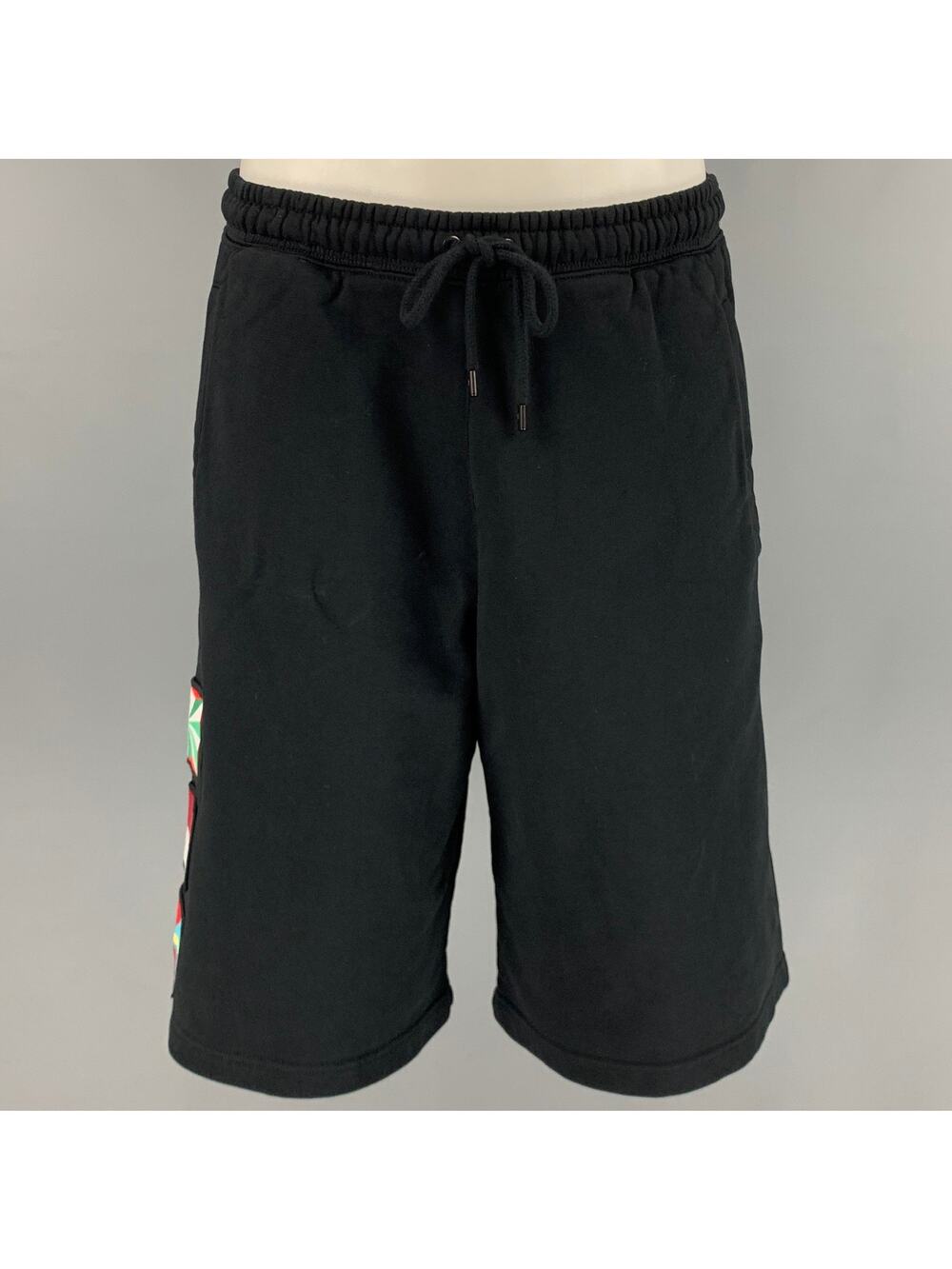 MARCELO BURLON Size S Black Multi-Color Applique Cotton Drawstring Shorts